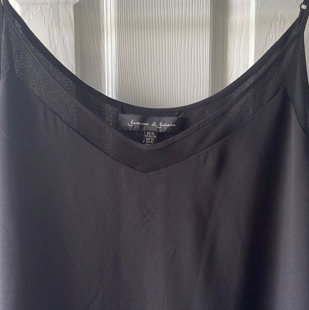🕷️🖤🕷️ Fabulous Onyx Black Solid & Sexy Mesh Camisole Tank Top Blouse - XL - Picture 3 of 11